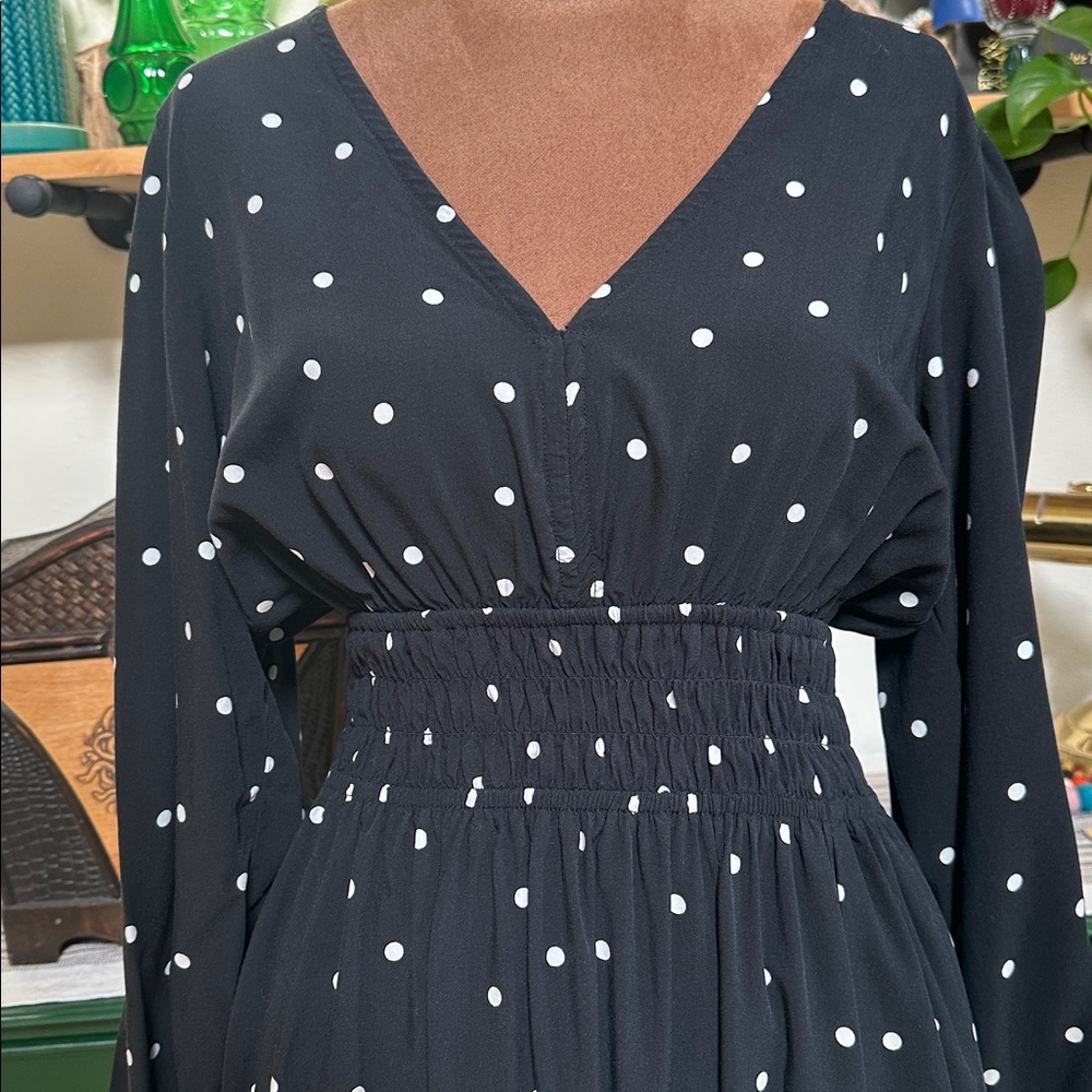 Smock Waist Polka Dot Maxi Dress - Picture 5 of 12